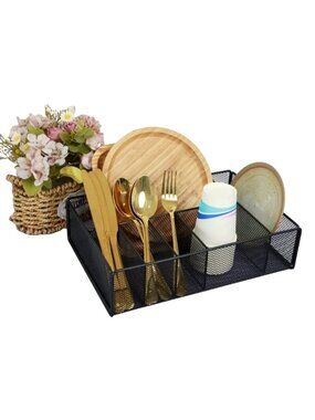 Mesh Plate Organizer Utensil & Napkin Holder for Kitchen Camping & Picnics BBQ